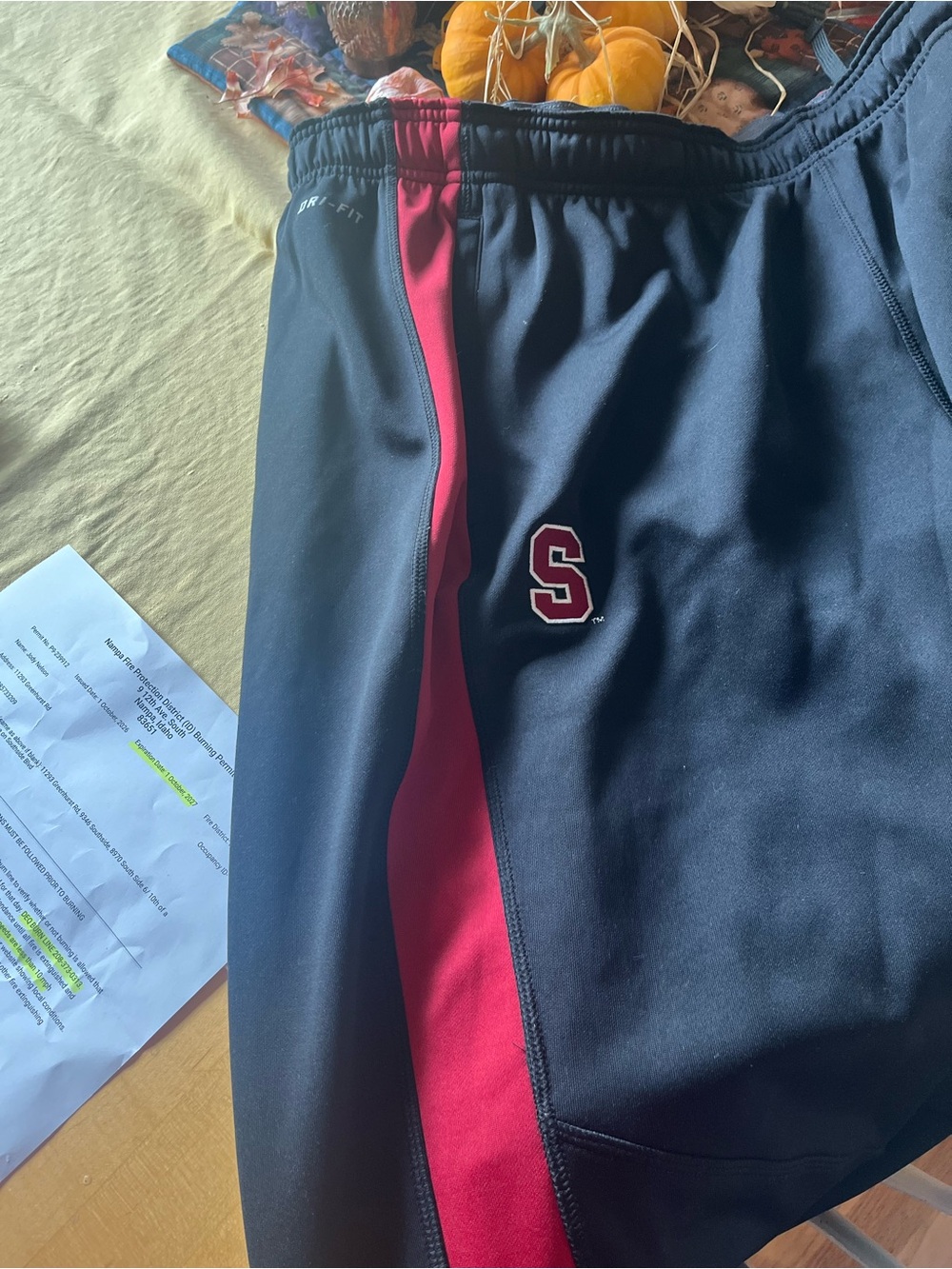 Men’s Navy Sweatpants with Red Side Stripe and 'S' Detail